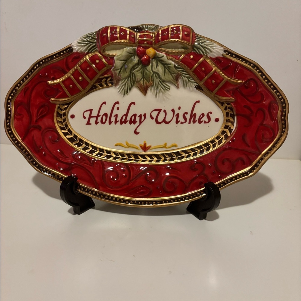 Fitz & Floyd “Holiday Wishes” Damask Holiday Sentiment Tray